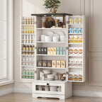 55 Inch Pantry Cabinet Kitchen Storage Cabinet with Adjustable Shelves and Drawer Wooden Buffet Cupboard for Kitchen Living Room Bathroom Dining Room Black White Brown