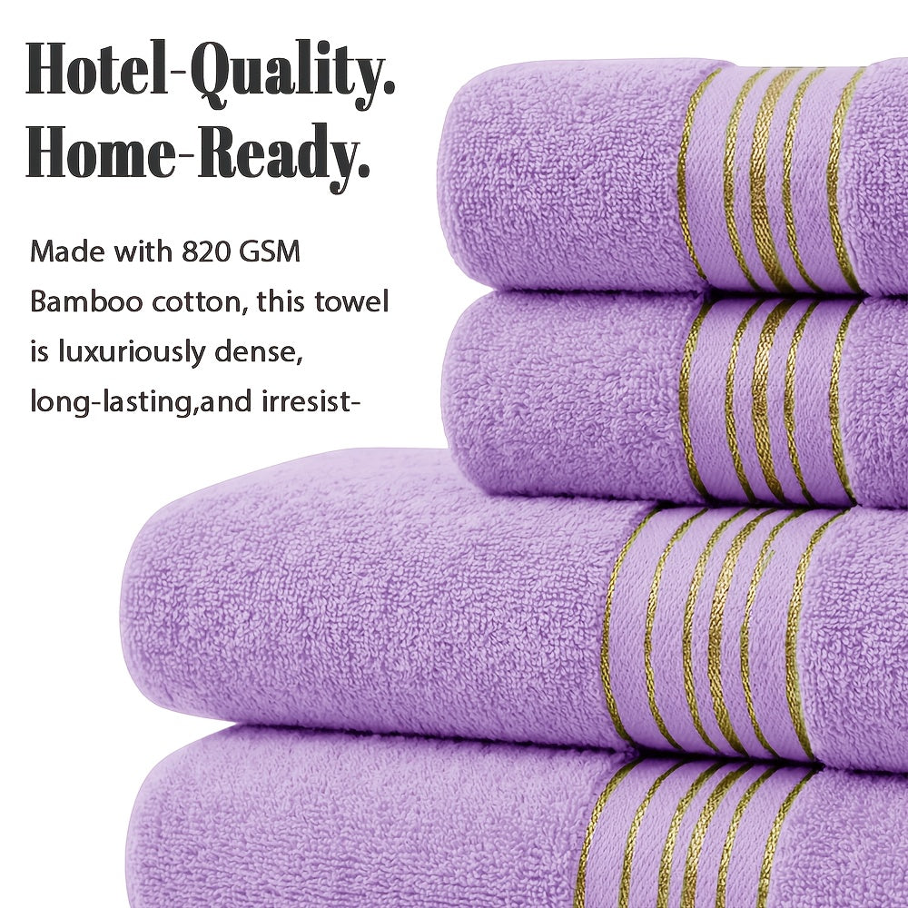 Luxury Bamboo Cotton Bath Towel Set 4 Pack – 620GSM Super Soft Quick-Dry Absorbent Towels for Bathroom, Spa, Gym & Travel – Purple, Pink, Navy, Gray, Blue