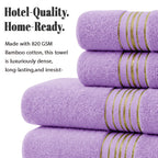 Luxury Bamboo Cotton Bath Towel Set 4 Pack – 620GSM Super Soft Quick-Dry Absorbent Towels for Bathroom, Spa, Gym & Travel – Purple, Pink, Navy, Gray, Blue