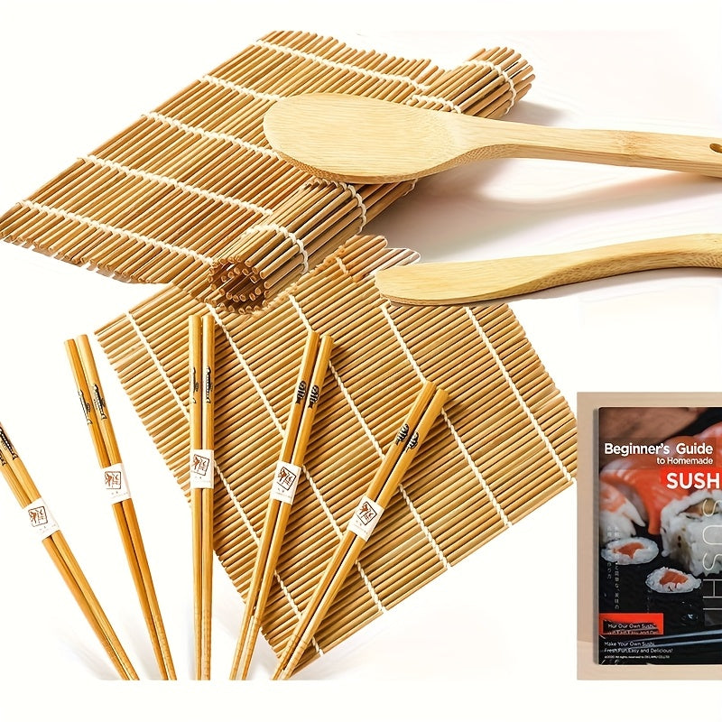 Sushi Making Kit for Beginners with Bamboo Rolling Mats, Sushi Bazooka, Onigiri Mold, Rice Paddle & Chopsticks - Complete DIY Sushi Roll Maker Set, Fun Kitchen Gift