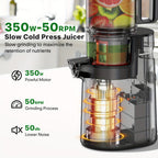 Cold Press Juicer 2-in-1 Masticating Slow Juicer 45oz Large Capacity, 350W with Extra-Large Feed Chute, 50 RPM Nutrient-Preserving Technology – Easy Clean Juicer for Vegetables & Fruits, Black & Pink