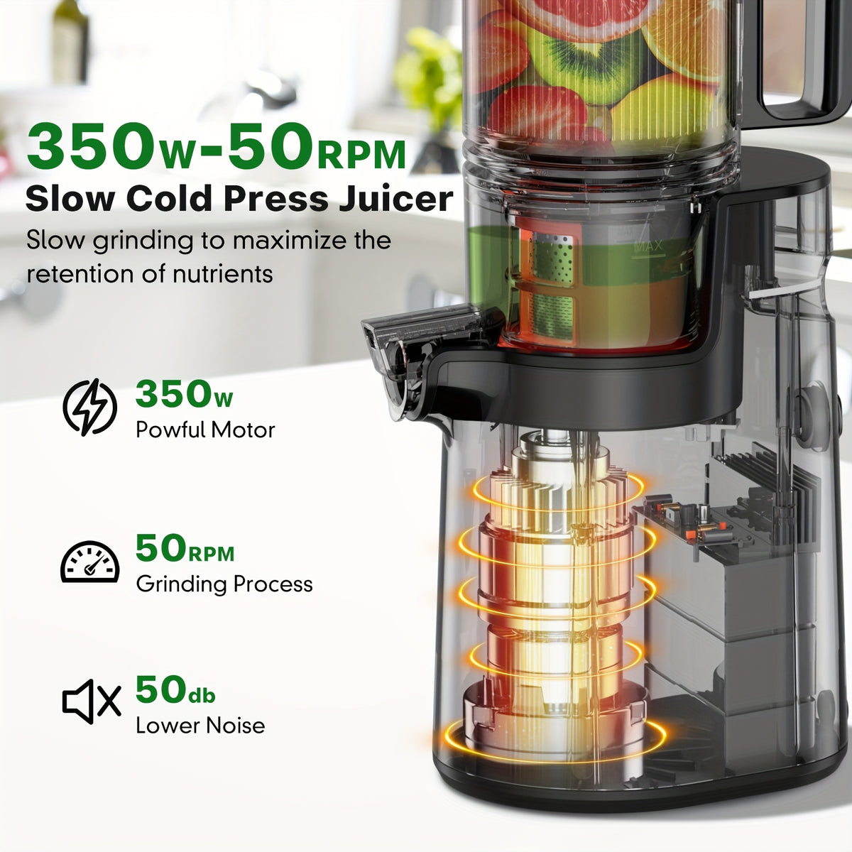 Cold Press Juicer 2-in-1 Masticating Slow Juicer 45oz Large Capacity, 350W with Extra-Large Feed Chute, 50 RPM Nutrient-Preserving Technology – Easy Clean Juicer for Vegetables & Fruits, Black & Pink