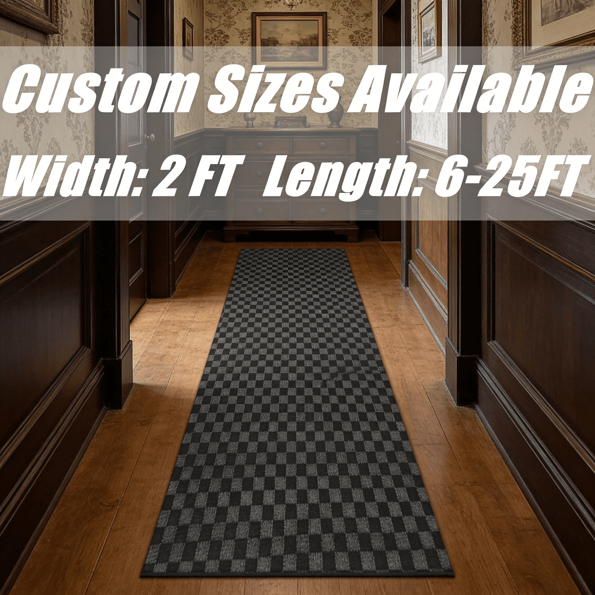 Runner Rug for Hallway Entryway Kitchen – Indoor Outdoor Non-Slip Rubber Backing, 200+ Custom Sizes, 8 Colors, Stain Resistant Low Pile Carpet Runner