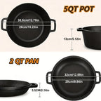 Cast Iron Dutch Oven Set 2-in-1 5.1QT Dutch Oven and 1.9QT Skillet Lid with Accessories Induction Oven Campfire Safe Holiday Cooking Kit for Soups Stews Baking Frying Camping BBQ