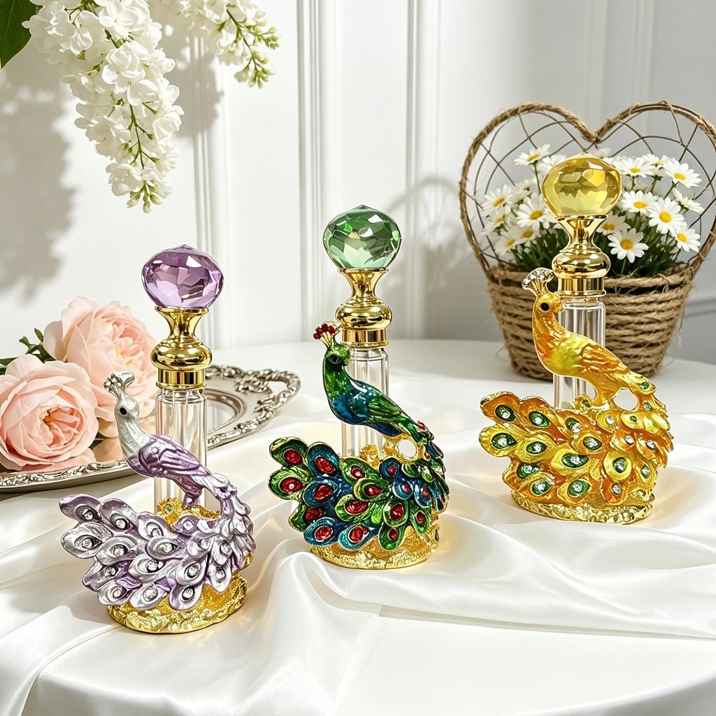 Peacock Perfume Bottle Refillable Vintage Cubic 0.14oz | Portable Decorative Essential Oil Dispenser Bottle for Travel, Holiday, Vanity Decor, Gift for Girls, Empty Bottle Only