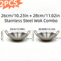 Stainless Steel Wok Set 2-Piece 10 Inch & 11 Inch Non-Stick Dishwasher Safe Woks for Home Kitchen Outdoor Camping BBQ Stir Fry Sauté Pan Combo