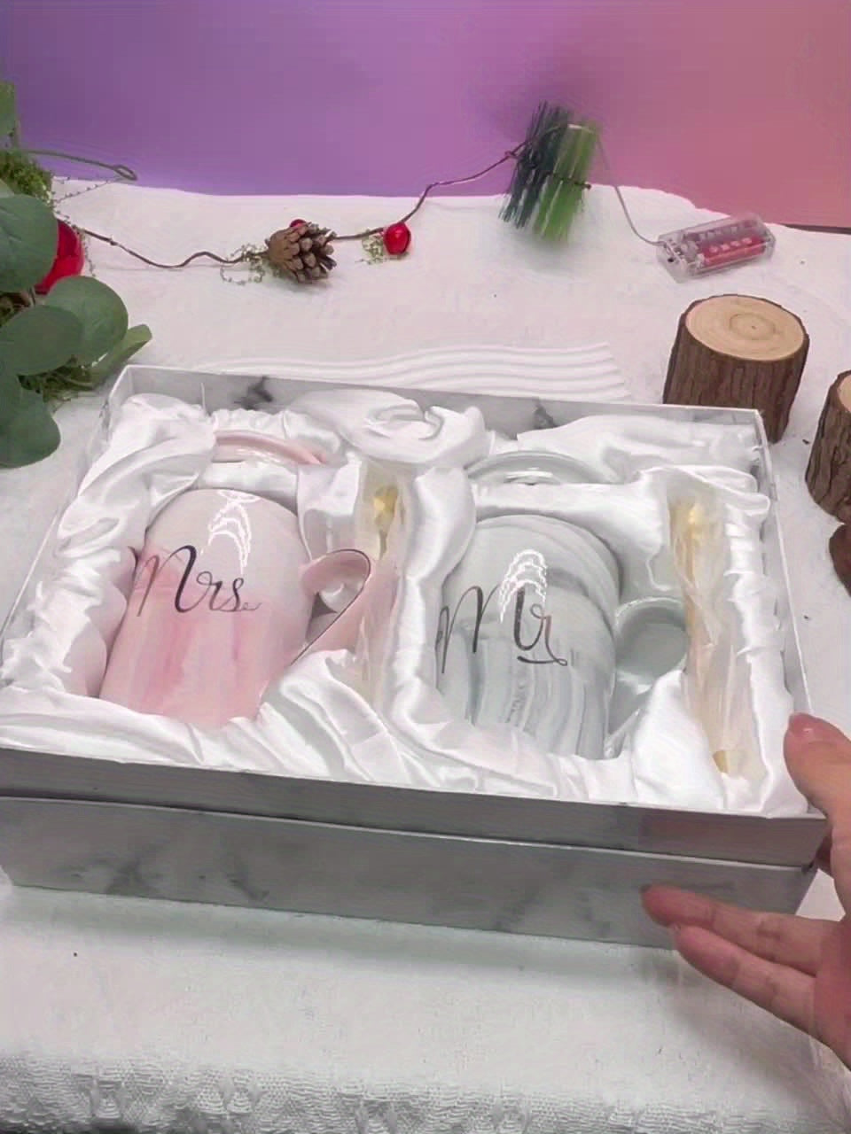 Mr and Mrs Mugs Couples Wedding Gift – 14oz Ceramic Marble Cups for Bride & Groom – Bridal Shower, Engagement, Anniversary & Newlywed Gift Set