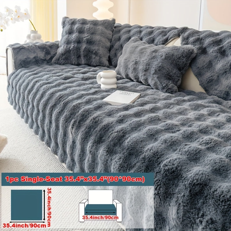 Plush Sofa Cover Rabbit Fur Like Cushion – Anti-Slip Wear-Resistant Pet Friendly Sofa Protector, 450-500GSM Polyester, Machine Washable, Home Decor