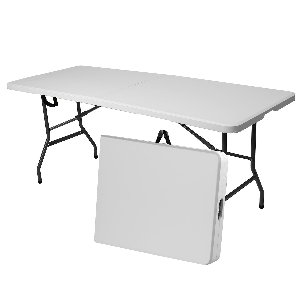 Folding Table 4 ft or 6 ft Plastic Portable with Carrying Handle and Locking Legs – Lightweight Fold-in-Half Table for Picnic, Camping, Party, Dining, Office & Outdoor Use | White