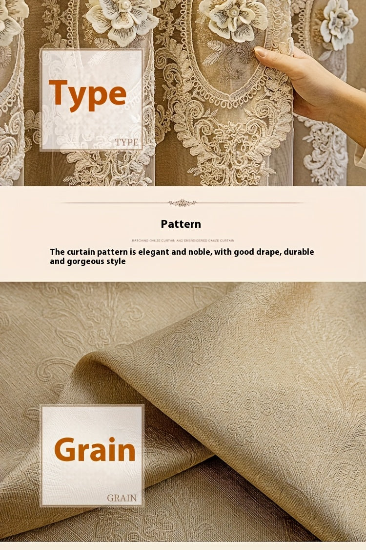 Luxury Blackout Curtains for Bedroom Living Room, European 3D Jacquard Embroidery Grommet Top Window Drapes, Thermal Insulated Light Blocking Machine Washable Panels