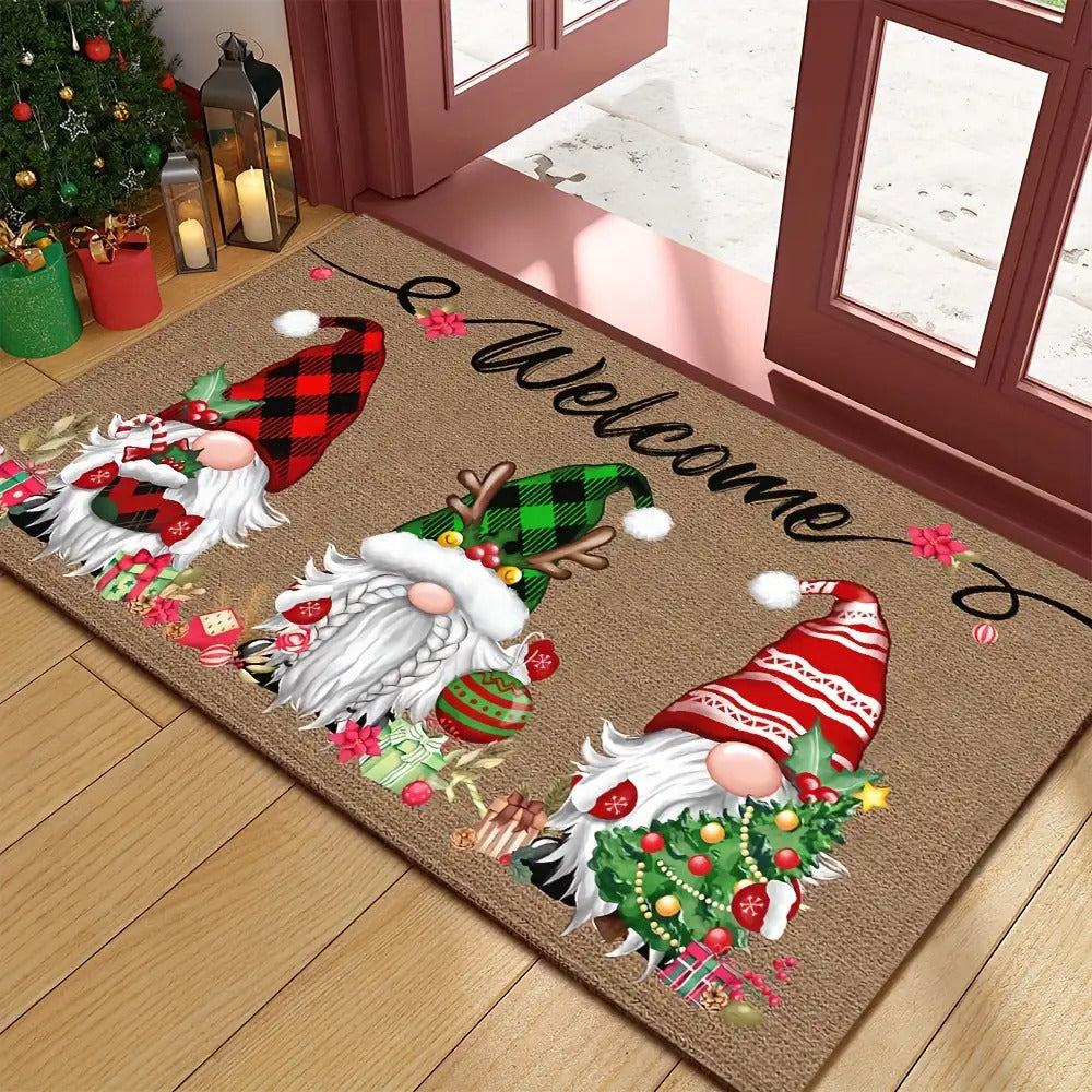 Christmas Gnome Doormat Non-Slip Machine Washable 6mm Thick Holiday Welcome Mat 100% Polyester Winter Home Decoration Indoor Outdoor Entry Rug - 19.6x31.4 and 31x47 Inch