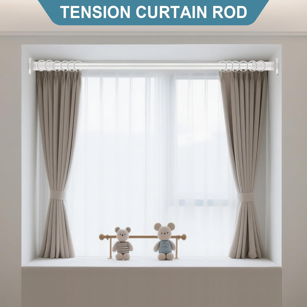 Tension Curtain Rod Adjustable 51-148 Inch No Drill Heavy Duty – Extra Long Spring Pressure Rod for Bathroom Shower Window Patio, White