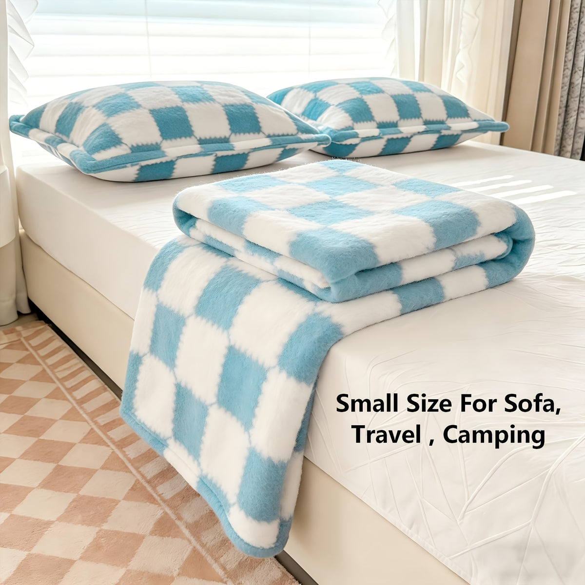 Checkerboard Flannel Throw Blanket 3D Embossed Super Soft Plush Fleece Aesthetic Checkered Blanket for Sofa Bed OEKO-TEX Machine Washable 5 Colors
