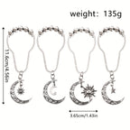 Crescent Shower Curtain Hooks 12 Pack - Silvery Moon Design Cast Iron Rust-Resistant Decorative Curtain Rings, Easy Install for Bathroom Kitchen & Standard Shower Rods