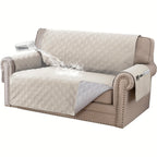 Liquid-Resistant Sofa Cover with Pocket, Geometric Pattern Couch Slipcover Furniture Protector for Pets, Washable Thick Soft 1 2 3 4 Seat Sizes Chair Loveseat Sofa