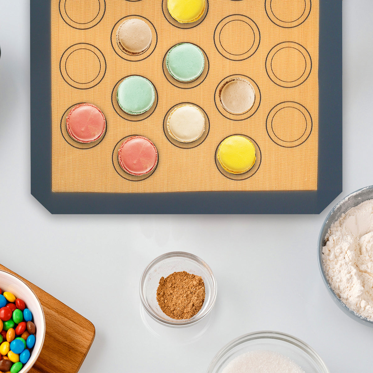 Silicone Macaron Baking Mat Set of 4 - Non-Stick Reusable Oven Liner & Pastry Mat, Heat Resistant -40°C to 250°C, Dishwasher Safe, 16.6x11.6 Inch for Cookies, Macarons & Pastries