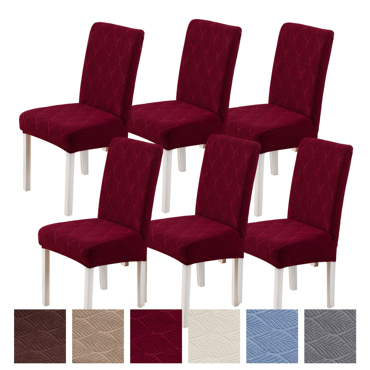 Dining Chair Covers Set of 6 Small Leaf Pattern Thickened Polyester-Spandex Elastic Slipcovers – Machine Washable, Pet Friendly, 6 Colors, One-Piece Design for Home & Restaurant