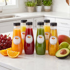 Empty Plastic Juice Bottles with Caps 12oz Set of 40 | Clear Cone Bulk Reusable Bottles for Juice Smoothies Tea Coffee