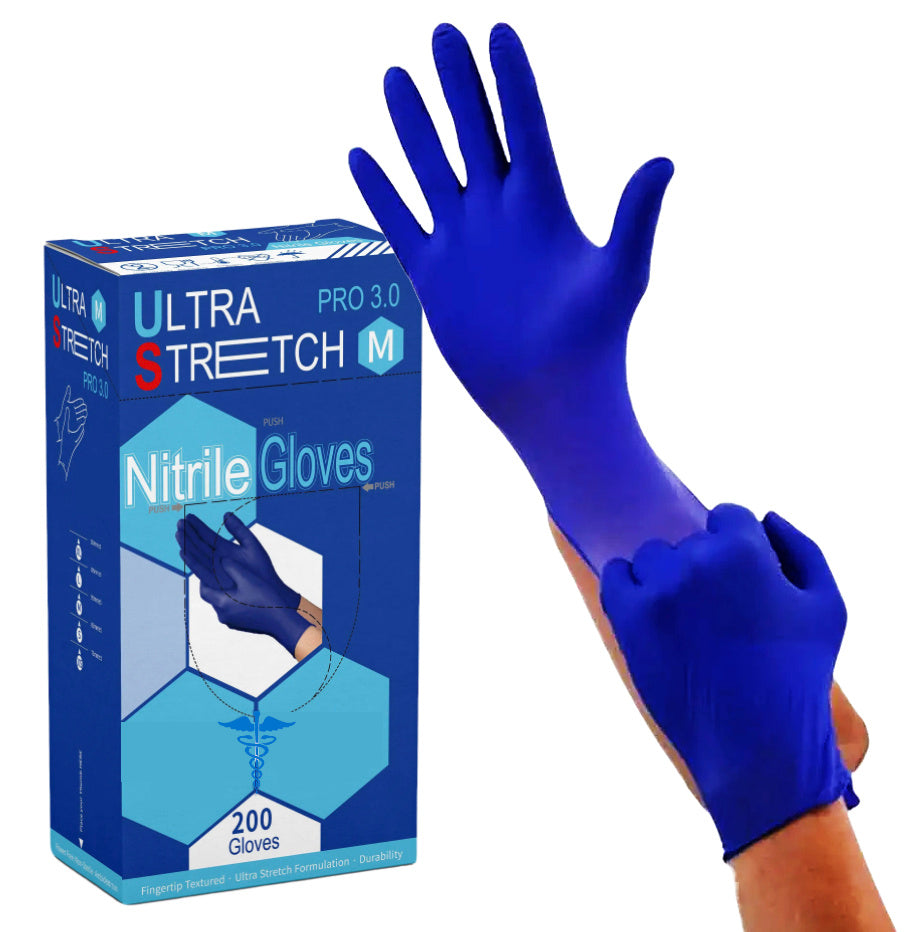 Ultra Stretch Professional PRO 3.0 Nitrile Gloves 200ct – Cobalt Blue Powder-Free Latex-Free Disposable Gloves, Chemo-Rated, Food Safe, Fingertip Textured for Cleaning, Beauty, Nail, Tattoo & Pet Care