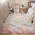 Tie-Dye Shaggy Plush Area Rug Non-Slip Fuzzy Soft Bedside Carpet Pet Friendly for Bedroom Living Room Dorm 5 Colors