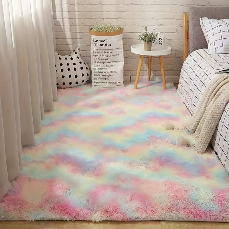Tie-Dye Shaggy Plush Area Rug Non-Slip Fuzzy Soft Bedside Carpet Pet Friendly for Bedroom Living Room Dorm 5 Colors