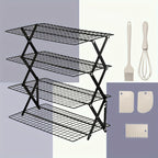 Wire Cooling Rack Set Collapsible Stainless Steel with Muffin Cup Slots - Baking Rack for Cakes, Cupcakes, BBQ & Drying, Stackable Oven Safe Cooling Grid