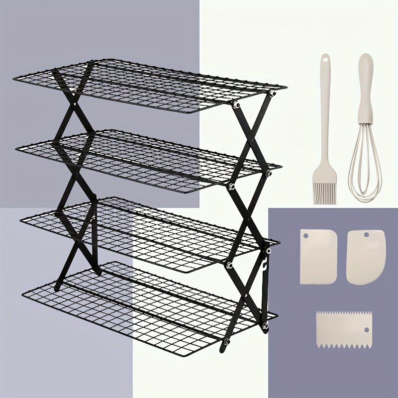 Wire Cooling Rack Set Collapsible Stainless Steel with Muffin Cup Slots - Baking Rack for Cakes, Cupcakes, BBQ & Drying, Stackable Oven Safe Cooling Grid