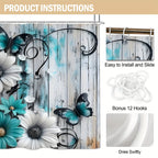 4pcs Floral Butterfly Shower Curtain Set Teal White with 12 Hooks Bath Rug - 2D Print Bathroom Decor Gift for Women Men Home Decoration | Nuvia Haven