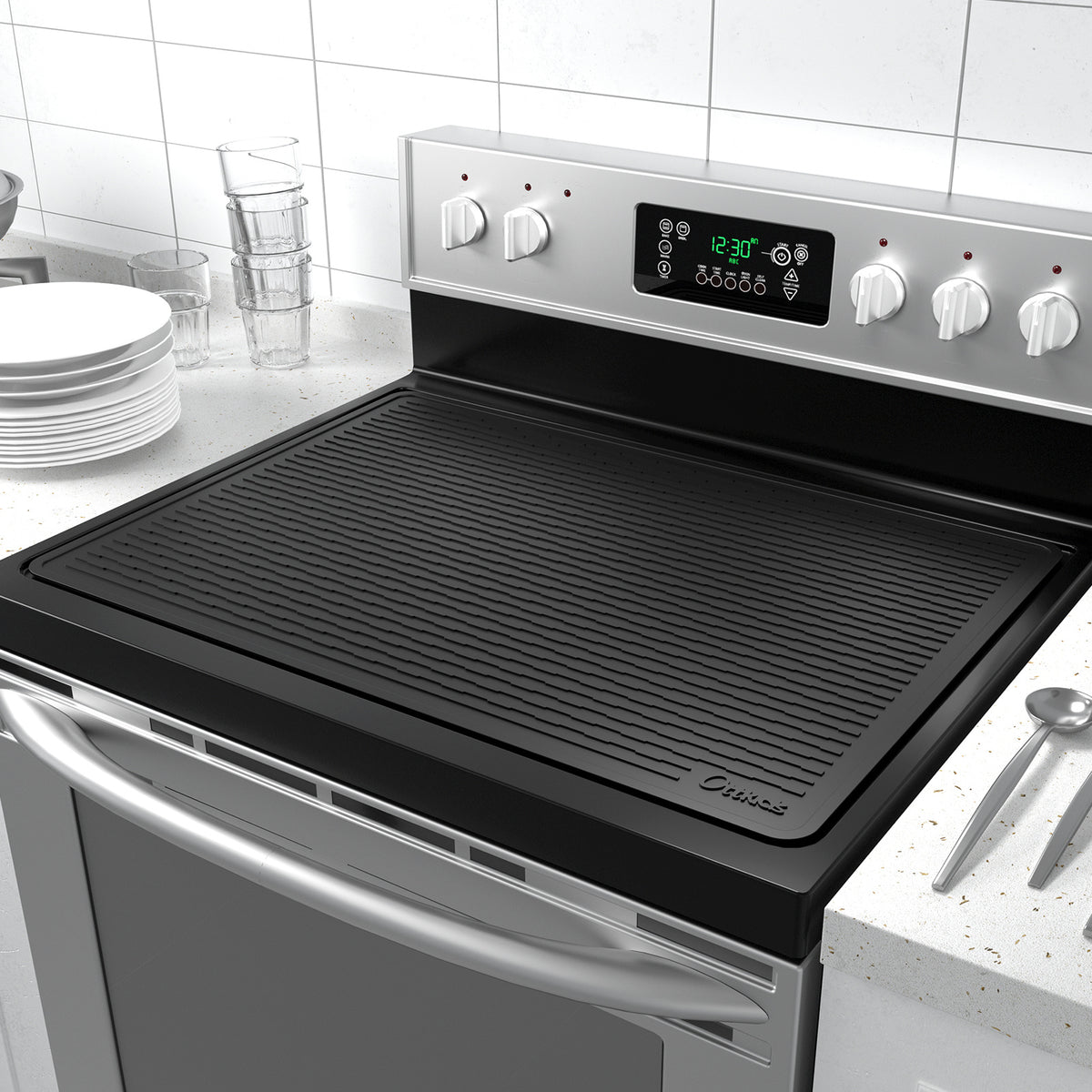 Silicone Stove Top Cover and Dish Drying Mat 30x21 Inch - Anti-Slip Thick Protective Mat for Glass and Electric Cooktops, Countertops and Washer Dryer - Heat Resistant Kitchen Mat