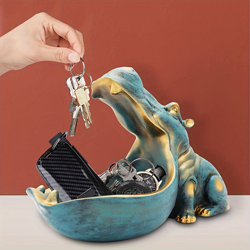 Hippo Statue Resin Figurine Big Mouth Candy Dish Key Bowl Sundries Container Hippopotamus Sculpture Table Decor Art Halloween Christmas Decoration Gift