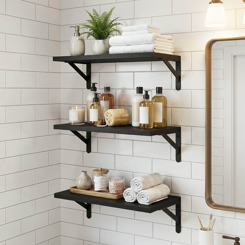 Farmhouse Floating Wall Shelves 3/6pcs Heavy Duty Long Ledge Shelf Set for Bedroom, Bathroom, Living Room & Kitchen Decor, Wall Mounted Storage Shelving for Home Organization