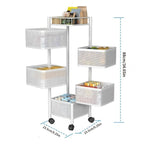 5-Tier Rotating Kitchen Storage Basket on Wheels Metal Fruit Vegetable Rack Rolling Floor Standing Trolley for Kitchen Bathroom Square Black White