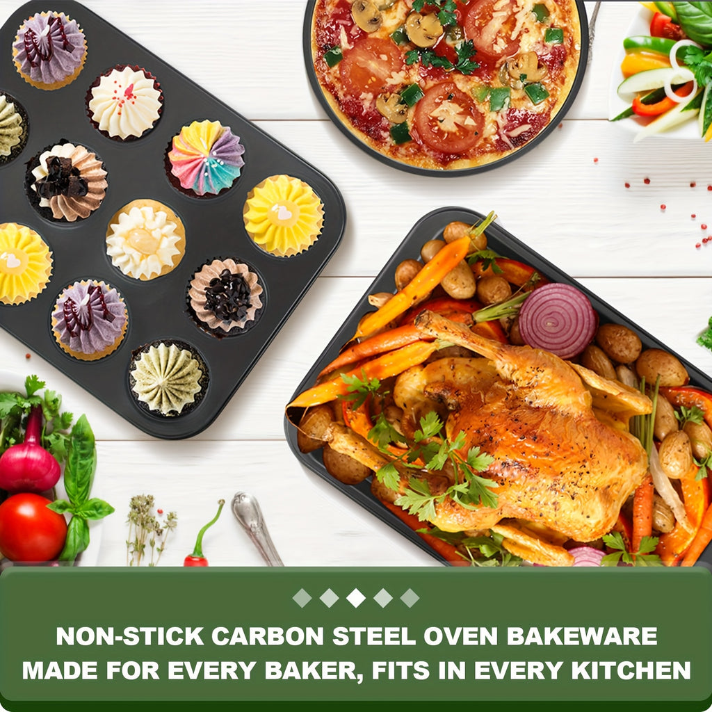 Baking Pan Set Oven-Safe Commercial Grade - Cookie Sheet Baking Sheet Round Cake Pan Muffin Pan Bread Pan Pizza Pan Square Pan - 4/6/12/23/46-Piece Kitchen Bakeware Sets, Restaurant Quality