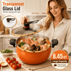 8.45QT Large Capacity Non-Stick Braiser Soup Pot with Twist-Lock Handle – Fast Even Heating, Gas Induction & Fire Pit Compatible for Home Restaurant & Camping