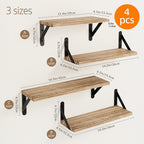 Floating Wall Shelves 4-Pack Wall Mounted Display Shelf for Bedroom Living Room Bathroom Plants Home Decor Storage Wood Color Walnut Black White Light Gray