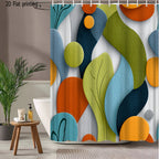 Abstract Geometric Shower Curtain – Colorful Overlapping Shapes Modern Art Bath Decor in Green Blue Orange Teal | 70.86x70.86 Inch with 12 Hooks
