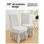 Jacquard Leaf Stretch Dining Chair Covers with Skirt 4 or 6 Pack, Universal Removable Parsons Chair Slipcovers for Dining Room Kitchen Wedding Party Banquet