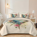 Quilted Quilt Set 2-3 Piece Floral Love Heart Print – Soft Breathable Hypoallergenic Bed Cover with Pillowcases for Twin Full Queen King, Multicolor Bedding