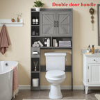Farmhouse Over Toilet Cabinet with Sliding Doors Engineered Wood Adjustable Shelf Toilet Paper Holder Stand Space Saving Bathroom Storage No Wall Mount Multiple Colors