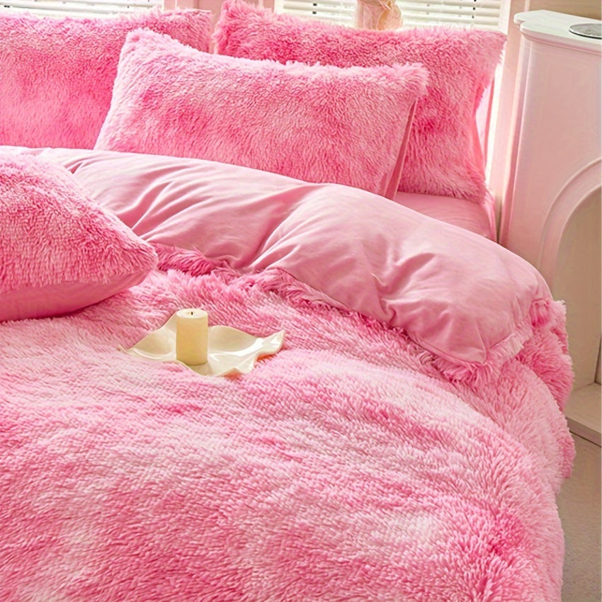 3-Piece Tie-Dye Long Plush Duvet Cover Set 1 Duvet Cover + 2 Pillowcases Zip Closure Machine Washable All-Season Elegant Bedroom Pink Khaki Light Gray Twin Full Queen King