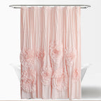 Ruffled Shower Curtain Farmhouse 72x72 - Handmade 3D Flower Vintage Ruched Fabric Bathroom Curtain, Victorian Romantic Luxury Decor, Black Pink Camel, Waterproof Microfiber 12 Holes