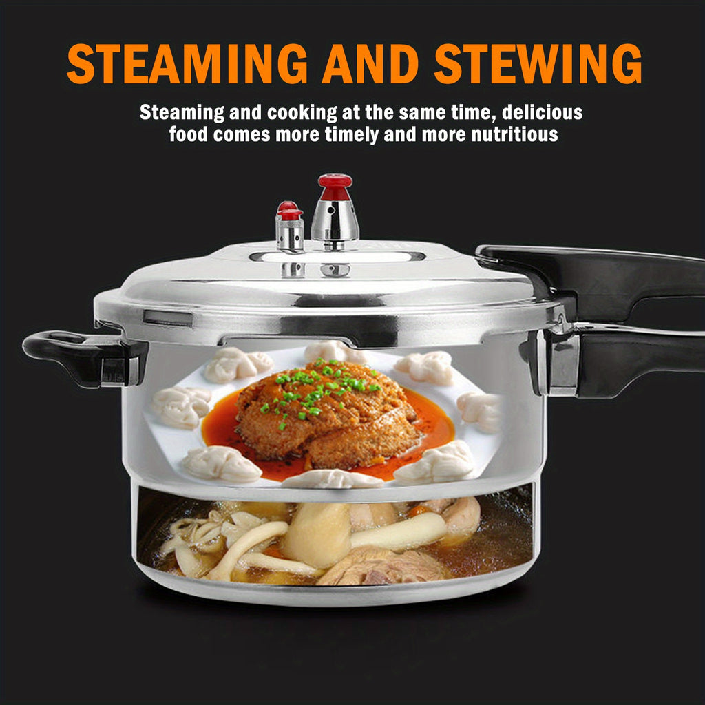 Stainless Steel Stovetop Pressure Cooker with Lid & Steamer Rack Multi-Function for Stewing Rice Sterilization Gas Stove Compatible Fast Safe Cooking