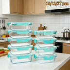 Borosilicate Glass Food Storage Containers Set with Lids – 10/17 Piece Airtight Meal Prep Bento Boxes, BPA Free, Microwave & Dishwasher Safe, Mixed Colors