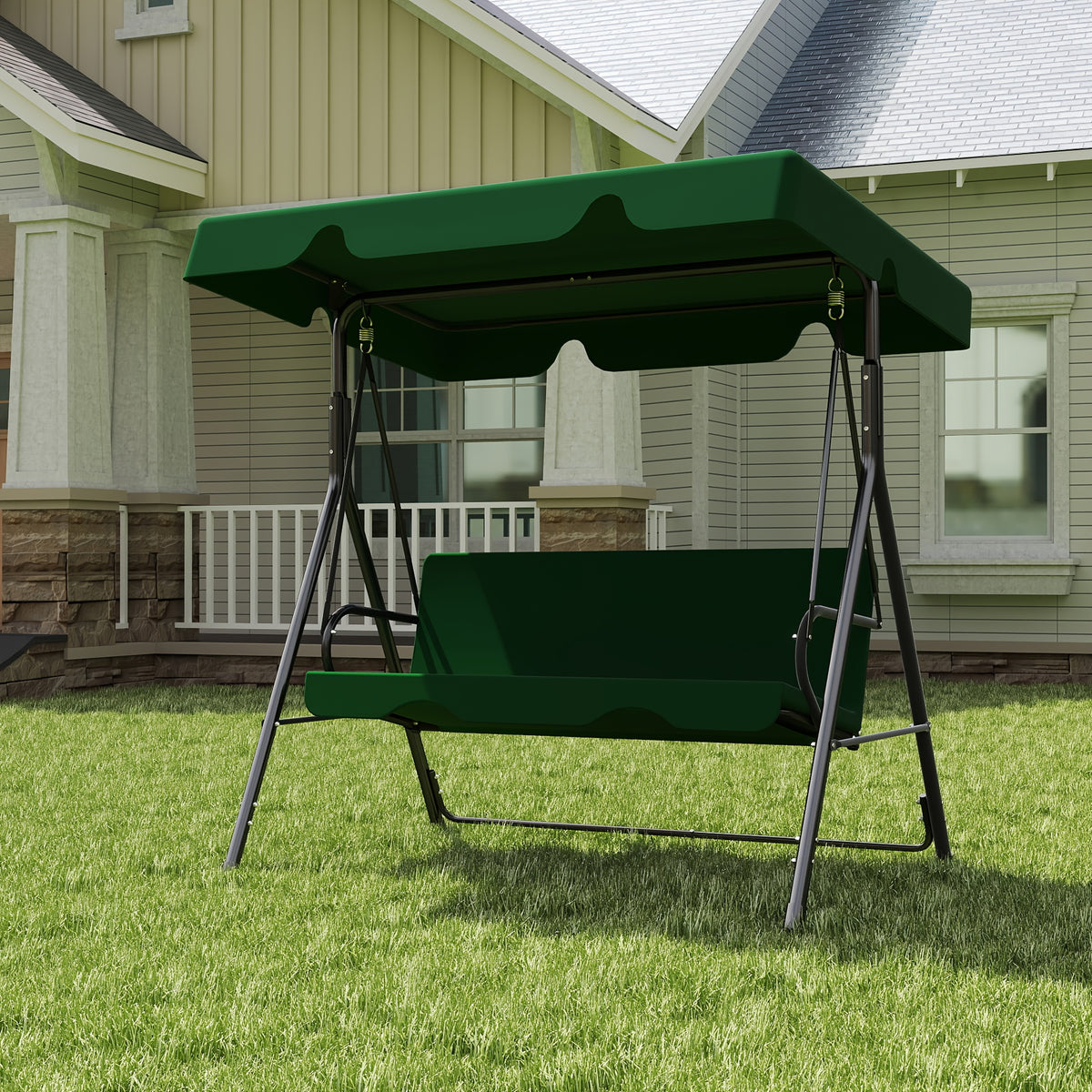 Outdoor Patio Swing Glider with Canopy & Heavy Duty Stand, Adjustable Bracket, Rust-Proof Powder Coated Frame, Sun Shade Polyester Canopy, Adult Porch Swing for Garden, Lawn and Backyard
