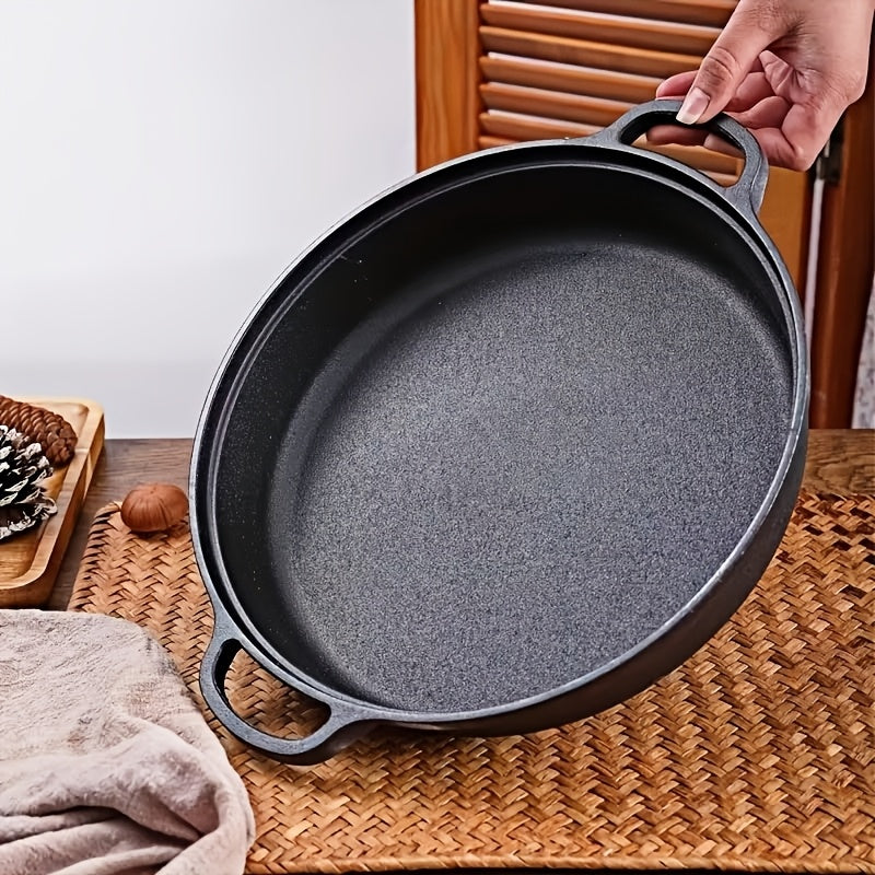 Deep Cast Iron Skillet 8.66 Inch with 2 Handles and Wooden Shovel Flat Bottom Frying Pan Oven Stovetop Grill Campfire Safe for Steak Bread Pizza Camping