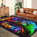 Large Gaming Area Mat Cyberpunk Controller Design - Non-Slip Game Room Rug for Teen Boys, PC Console & Streaming Setup, Easy Clean Durable Polyester Gamer Decor in 2 Sizes