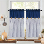 Striped Patchwork Semi-Sheer Rod Pocket Curtains – Bohemian Tiered Window Panels for Bedroom, Living Room, Kitchen, Bathroom & Cafe | 1 or 2 Pcs