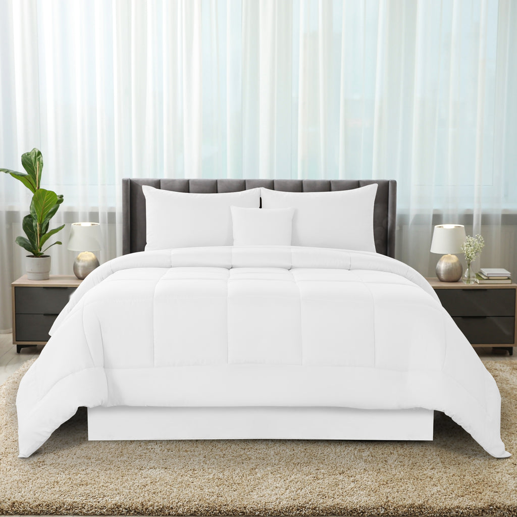 5-Piece Comforter Set – Reversible Quilted Down Alternative Bedding Set with Pillow Shams, Bed Skirt & Cushion | All Season | Twin, Queen, King