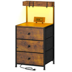 Tall Nightstand with Charging Station & LED Lights – 3 Drawers, Shelves, USB Ports, Outlets & 4 Hooks | Bedside Table for Bedroom