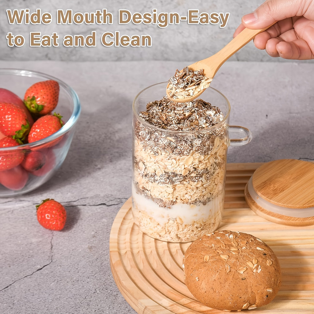 16oz Borosilicate Glass Dessert Cups with Bamboo Lids & Spoons – Glass Breakfast Bowls, Meal Prep Containers for Oatmeal, Yogurt & Salads (Set of 4 or 6)